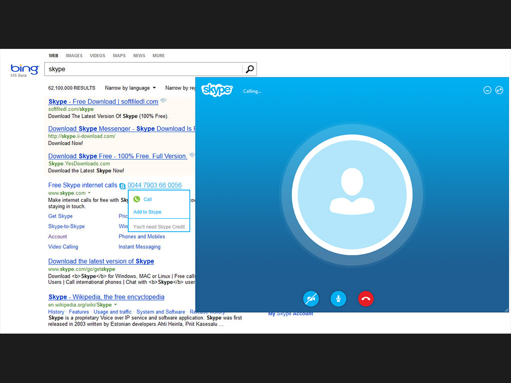 Skype experience at Bing.com