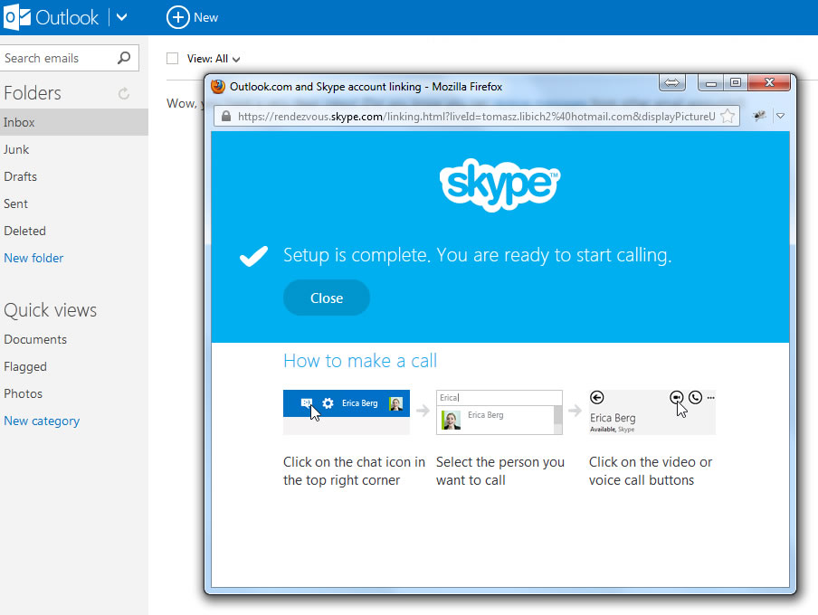 Skype experience at Outlook.com